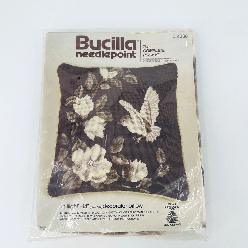 VTG Bucilla Needlepoint Kit In Flight #4230 Pillow Persian Wool 14" Birds NEW
